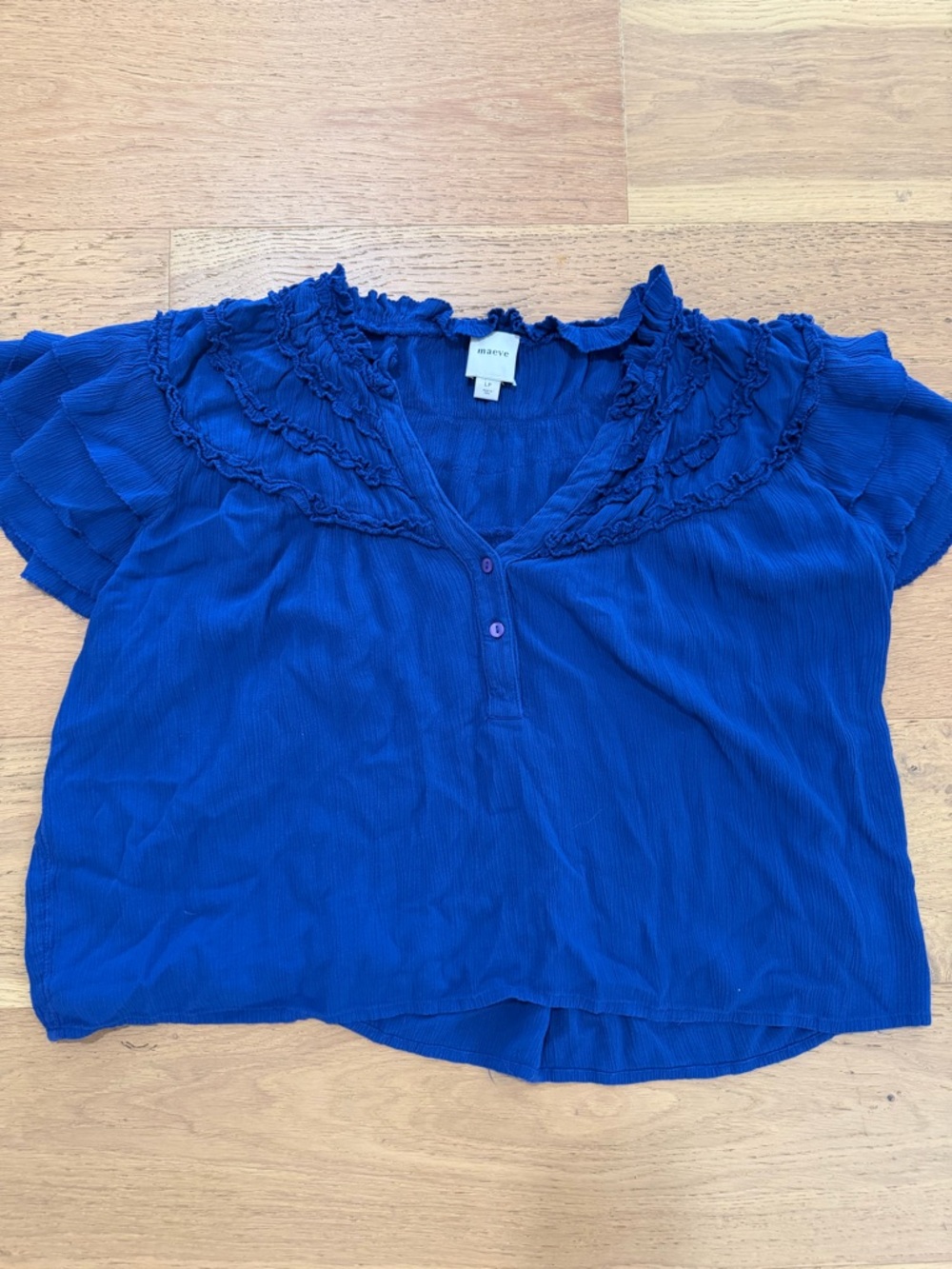 Maeve Cobalt Ruffle-Trim V-Neck Blouse